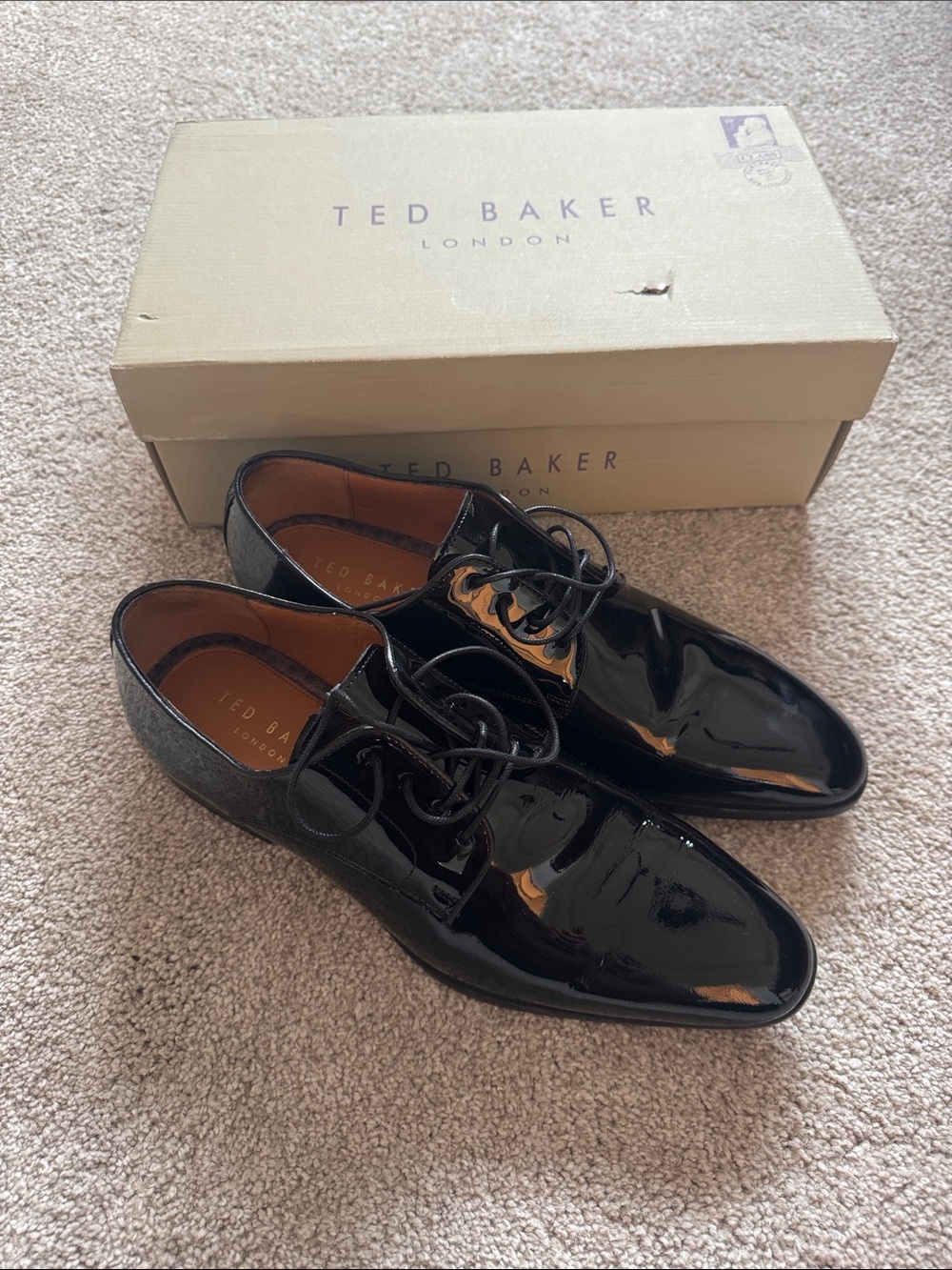 Ted Baker Black Patent Leather Lace-Up Oxfords